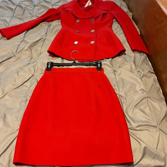 DOLCE & GABBANA RED 100% WOOL Blazer and skirt.
